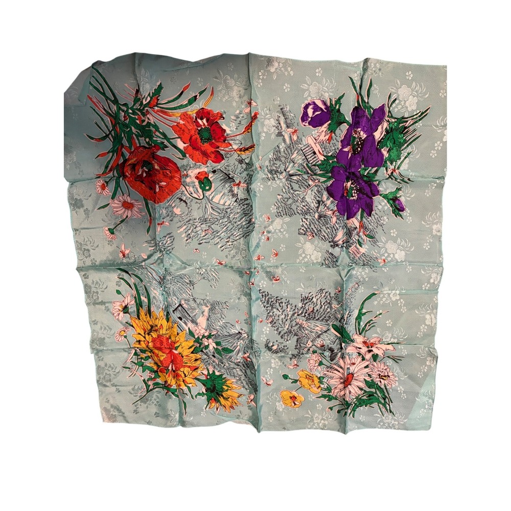 Vintage Floral Print Scarf Lightweight Accessories Fashion Women Made in‎ Japan